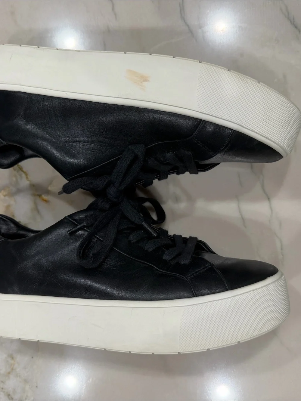 Vince Black Leather Sneakers with White Sole